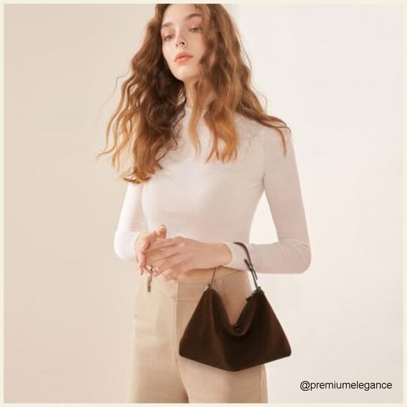 Genuine Leather Suede Hobo Tote Bag, Adjustable Strap, Large Capacity - Picture 2 of 7